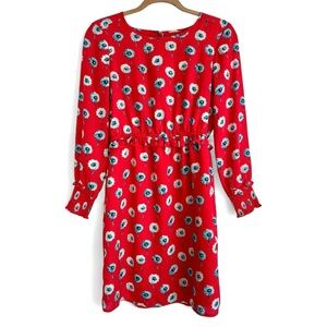 New J. Crew Long Sleeve Dress Spring Classic Office Cocktail Party Red Floral 0